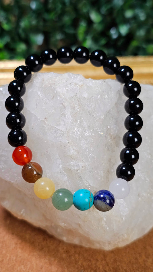 7 Chakra and Black Onyx - Alignment Bracelet