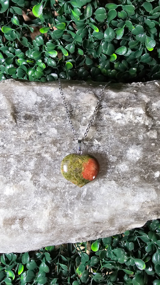 Unakite - heart necklace