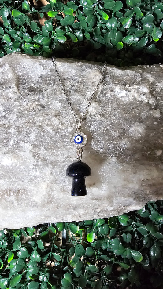 Blue Goldstone - Mushroom and Evil Eye necklace