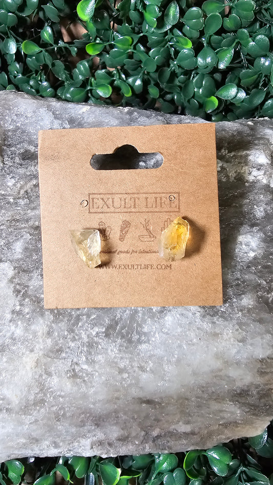 Raw Citrine - stud earrings